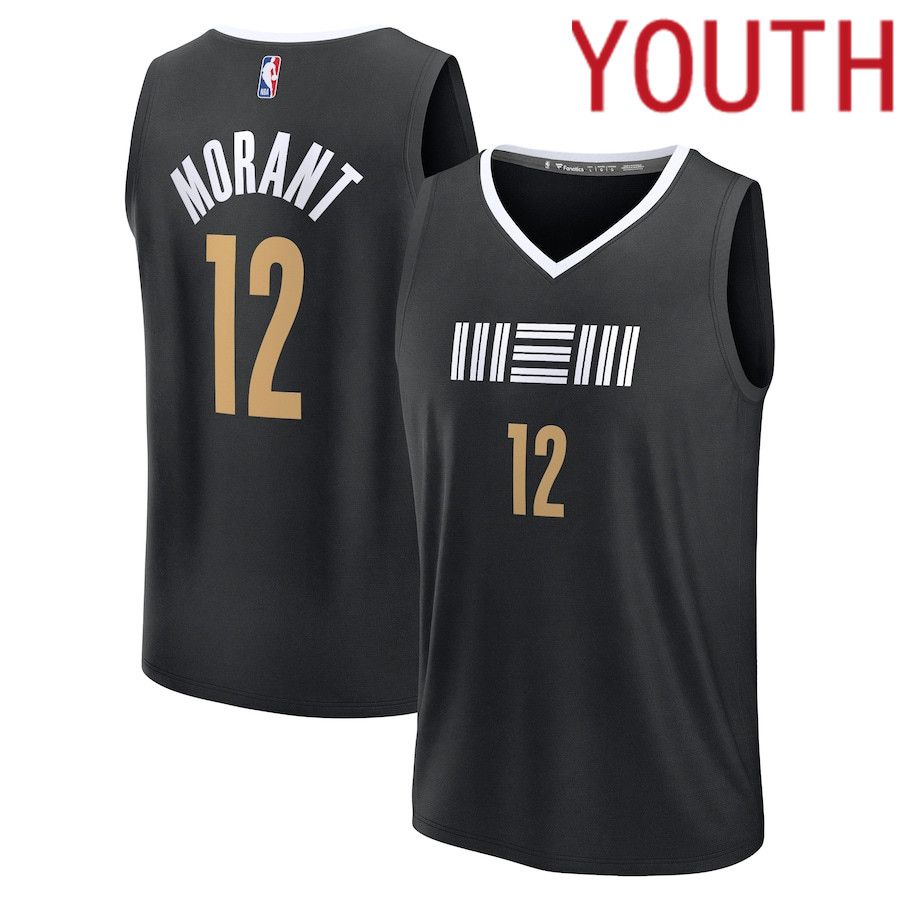 Youth Memphis Grizzlies #12 Ja Morant Fanatics Branded Black City Edition 2023-24 Fast Break NBA Jersey